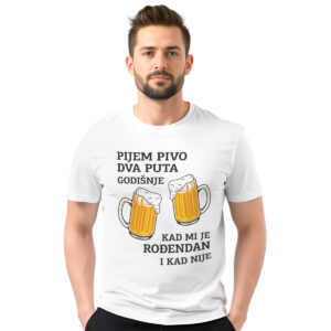 Pijem pivo dva puta godišnje – muška bela majica