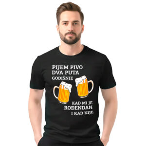 Pijem pivo dva puta godišnje – muška crna majica