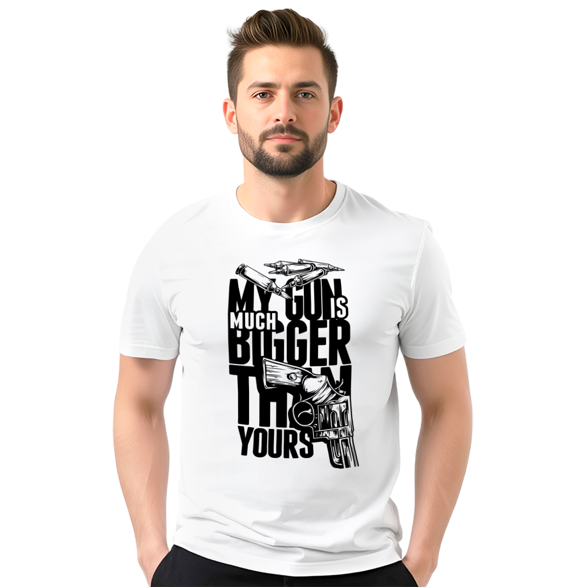 My gun is much bigger than yours − muška bela majica