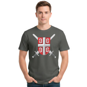 Srbija Štit i mačevi – muška tamno siva majica