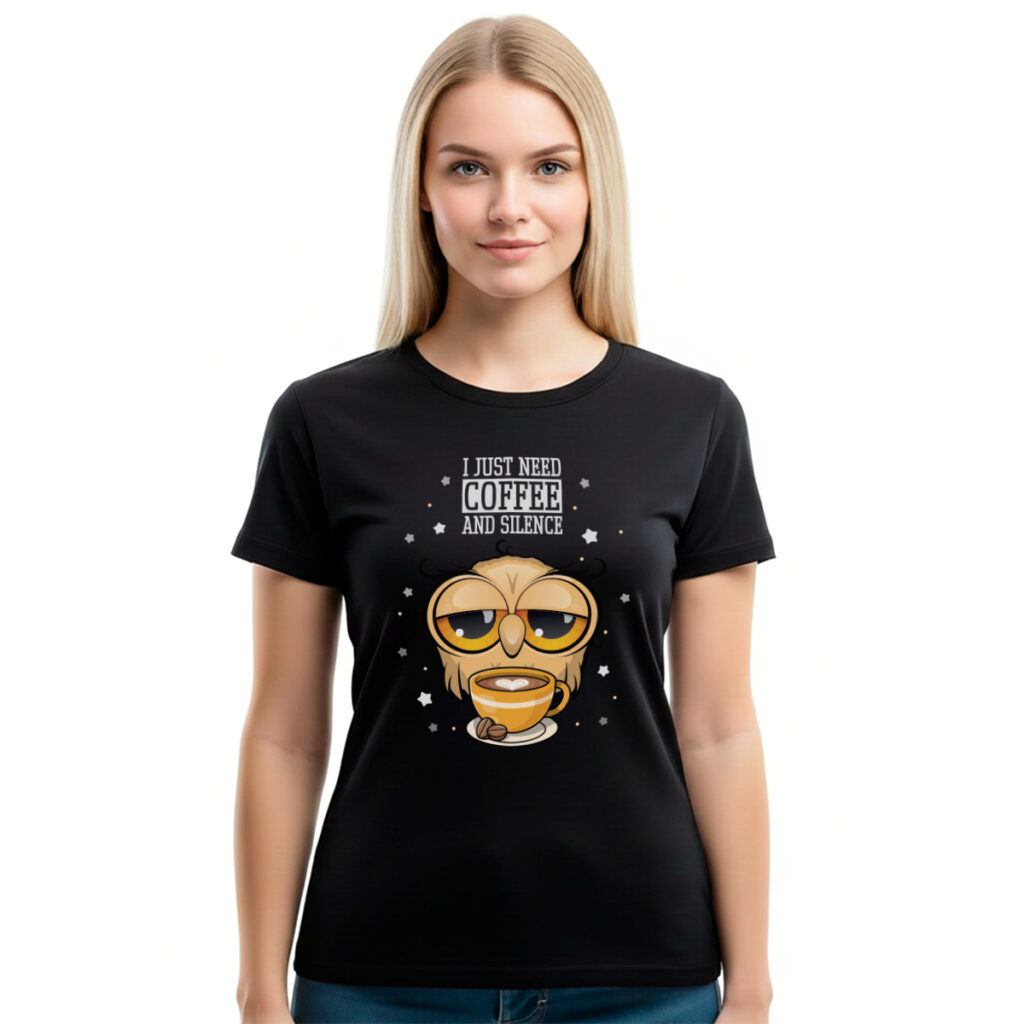 I just need coffee and silence – ženska crna majica