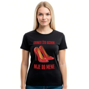 Izvinite što kasnim – ženska crna majica