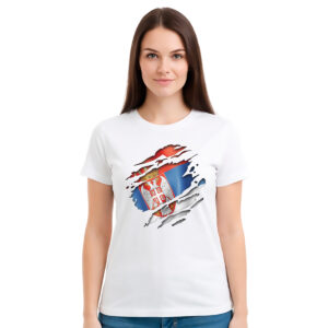 Srbija u grudima – ženska bela majica